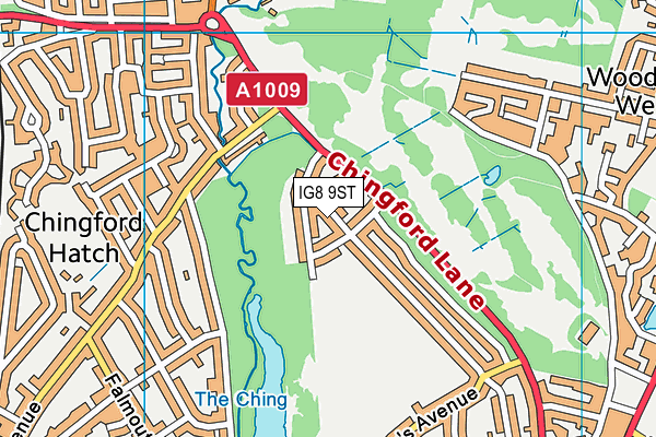 IG8 9ST map - OS VectorMap District (Ordnance Survey)