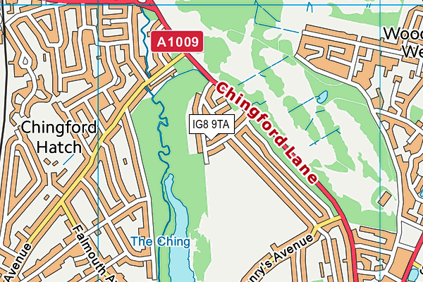 IG8 9TA map - OS VectorMap District (Ordnance Survey)