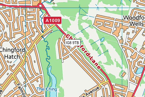 IG8 9TB map - OS VectorMap District (Ordnance Survey)