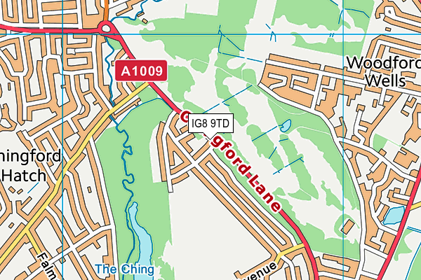 IG8 9TD map - OS VectorMap District (Ordnance Survey)