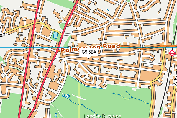 IG9 5BA map - OS VectorMap District (Ordnance Survey)