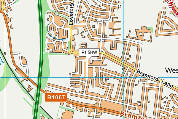 IP1 5HW map - OS VectorMap District (Ordnance Survey)