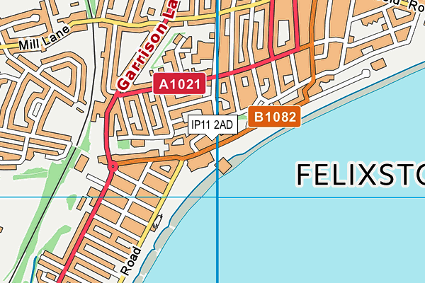 IP11 2AD map - OS VectorMap District (Ordnance Survey)