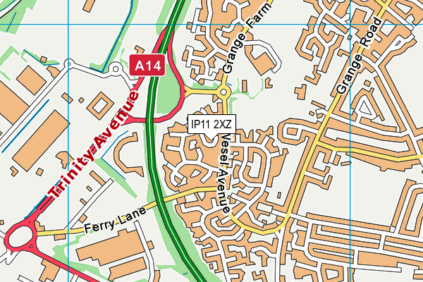 IP11 2XZ map - OS VectorMap District (Ordnance Survey)