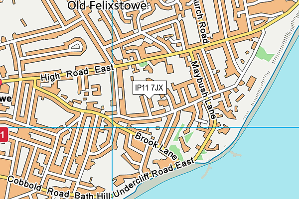 IP11 7JX map - OS VectorMap District (Ordnance Survey)