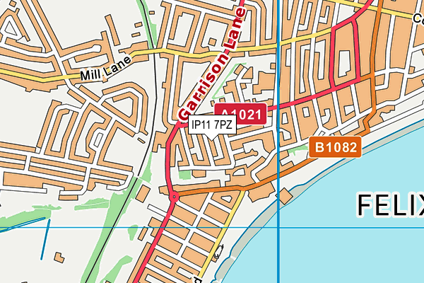 IP11 7PZ map - OS VectorMap District (Ordnance Survey)