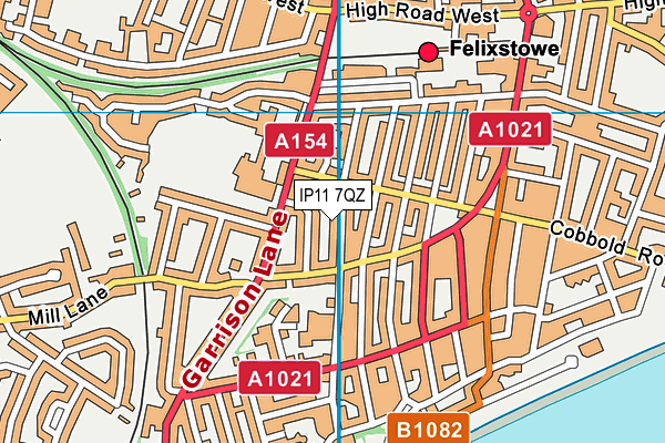 IP11 7QZ map - OS VectorMap District (Ordnance Survey)