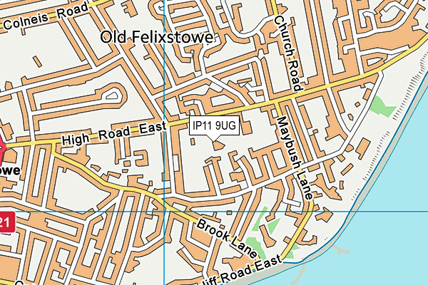 IP11 9UG map - OS VectorMap District (Ordnance Survey)