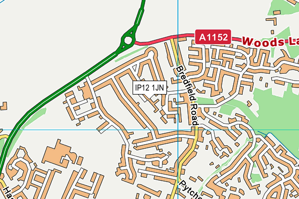 IP12 1JN map - OS VectorMap District (Ordnance Survey)