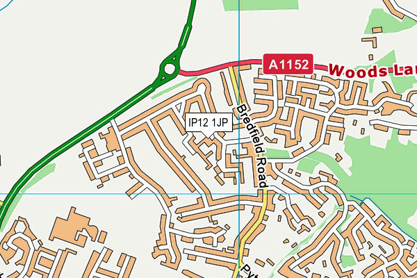 IP12 1JP map - OS VectorMap District (Ordnance Survey)