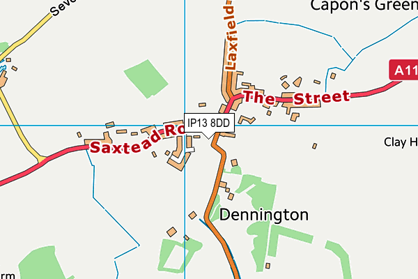 Dennington Village Hall And Sports Club map (IP13 8DD) - OS VectorMap District (Ordnance Survey)