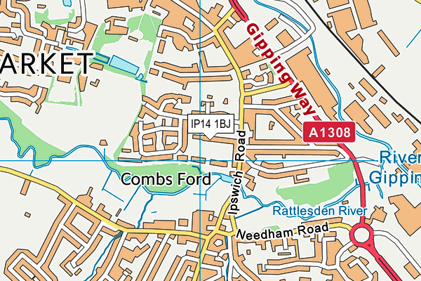 IP14 1BJ map - OS VectorMap District (Ordnance Survey)