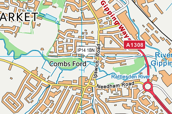 IP14 1BN map - OS VectorMap District (Ordnance Survey)