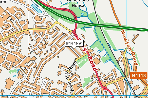 IP14 1NW map - OS VectorMap District (Ordnance Survey)