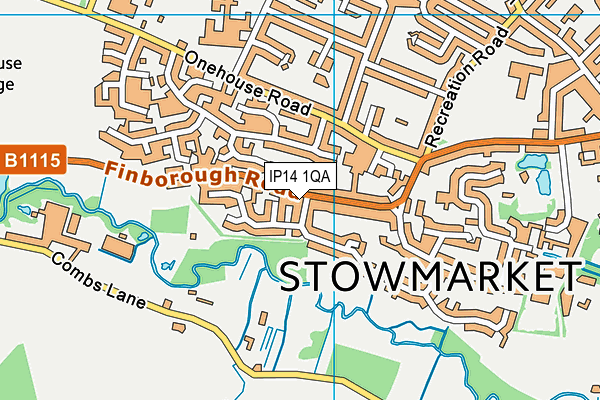 IP14 1QA map - OS VectorMap District (Ordnance Survey)