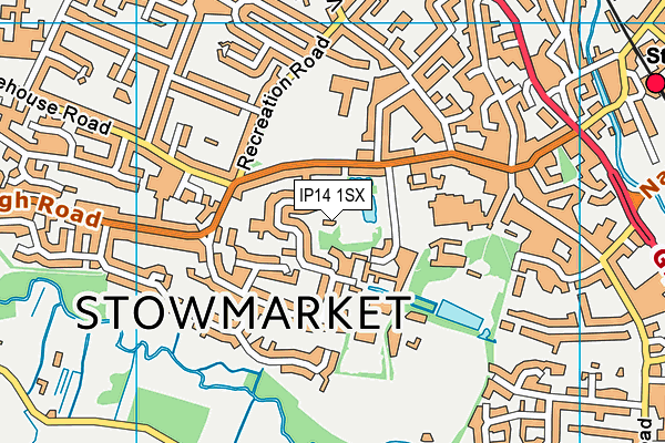Stowmarket Lawn Tennis Club map (IP14 1SX) - OS VectorMap District (Ordnance Survey)