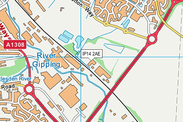 IP14 2AE map - OS VectorMap District (Ordnance Survey)