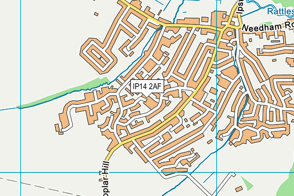 IP14 2AF map - OS VectorMap District (Ordnance Survey)
