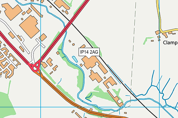 IP14 2AG map - OS VectorMap District (Ordnance Survey)