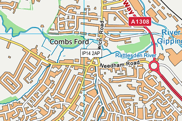 IP14 2AP map - OS VectorMap District (Ordnance Survey)