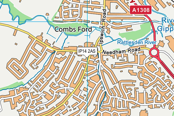 IP14 2AS map - OS VectorMap District (Ordnance Survey)