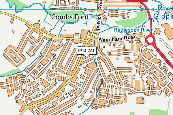 IP14 2AT map - OS VectorMap District (Ordnance Survey)