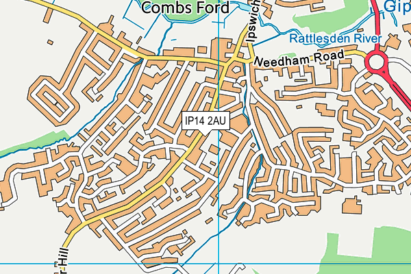 IP14 2AU map - OS VectorMap District (Ordnance Survey)