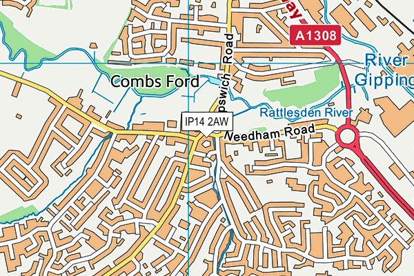 IP14 2AW map - OS VectorMap District (Ordnance Survey)