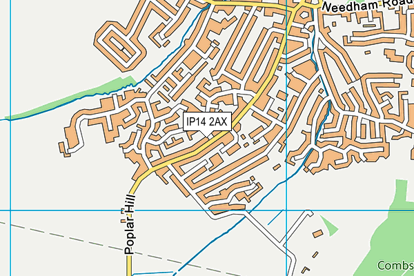 IP14 2AX map - OS VectorMap District (Ordnance Survey)