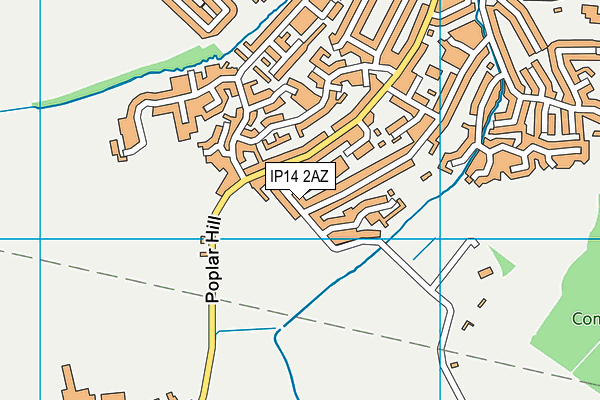 IP14 2AZ map - OS VectorMap District (Ordnance Survey)