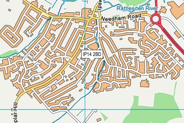 IP14 2BD map - OS VectorMap District (Ordnance Survey)