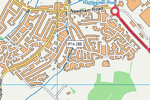 IP14 2BE map - OS VectorMap District (Ordnance Survey)