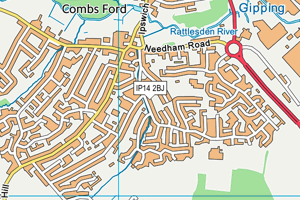 IP14 2BJ map - OS VectorMap District (Ordnance Survey)