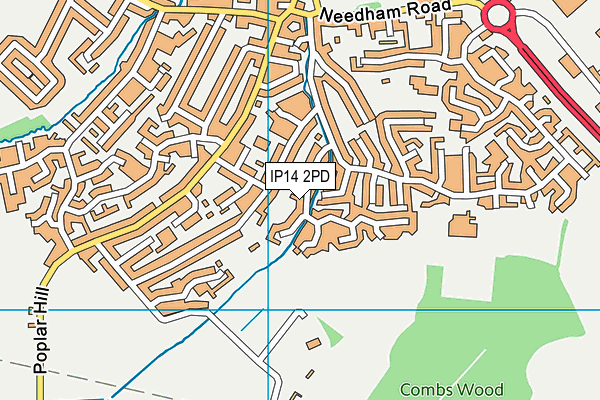 IP14 2PD map - OS VectorMap District (Ordnance Survey)