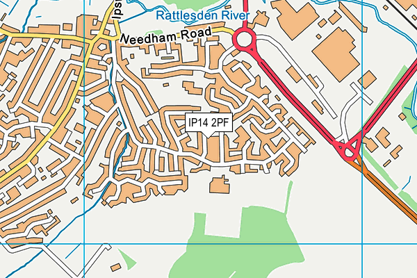 IP14 2PF map - OS VectorMap District (Ordnance Survey)