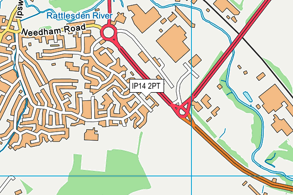 IP14 2PT map - OS VectorMap District (Ordnance Survey)