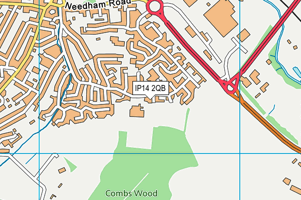 IP14 2QB map - OS VectorMap District (Ordnance Survey)