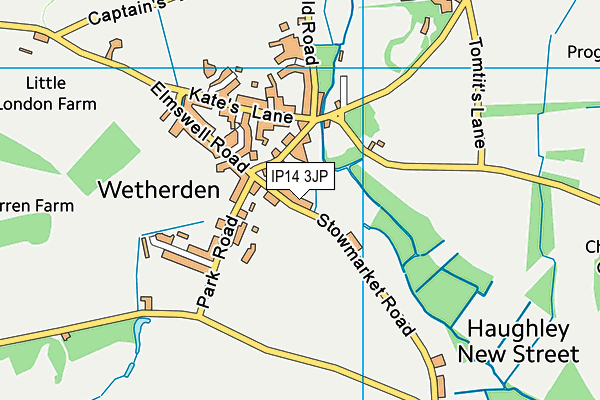 IP14 3JP map - OS VectorMap District (Ordnance Survey)