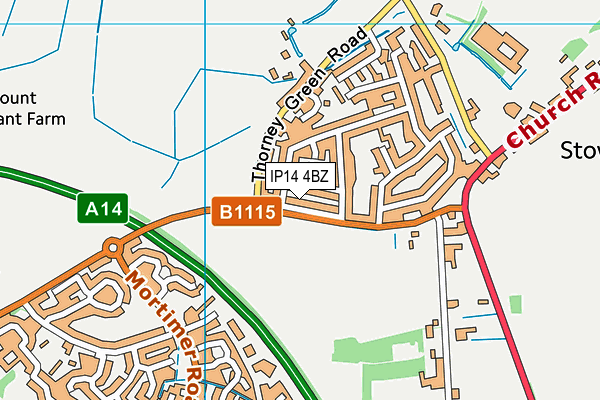 IP14 4BZ map - OS VectorMap District (Ordnance Survey)