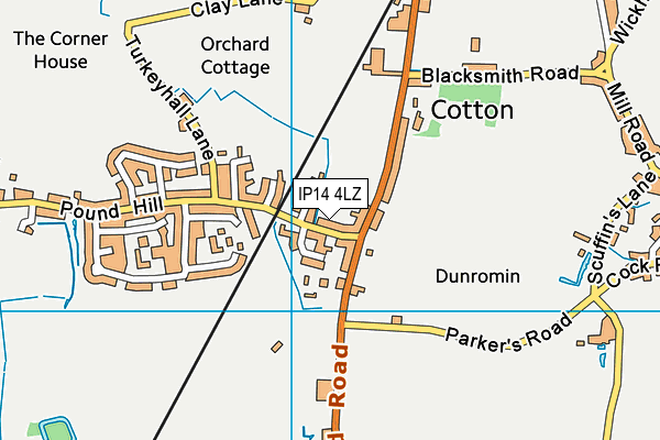 IP14 4LZ map - OS VectorMap District (Ordnance Survey)