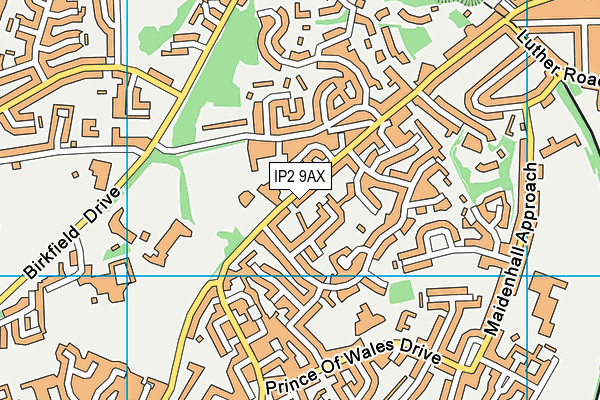 IP2 9AX map - OS VectorMap District (Ordnance Survey)