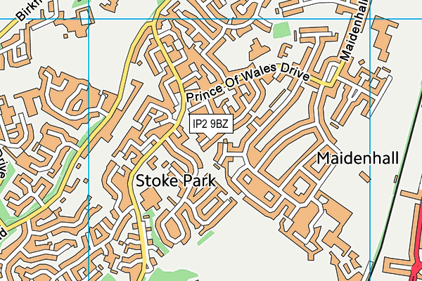 IP2 9BZ map - OS VectorMap District (Ordnance Survey)