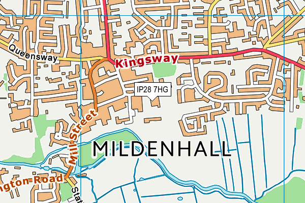 Mildenhall Jubilee Playing Fields map (IP28 7HG) - OS VectorMap District (Ordnance Survey)