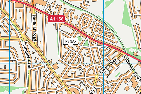 IP3 9AX map - OS VectorMap District (Ordnance Survey)