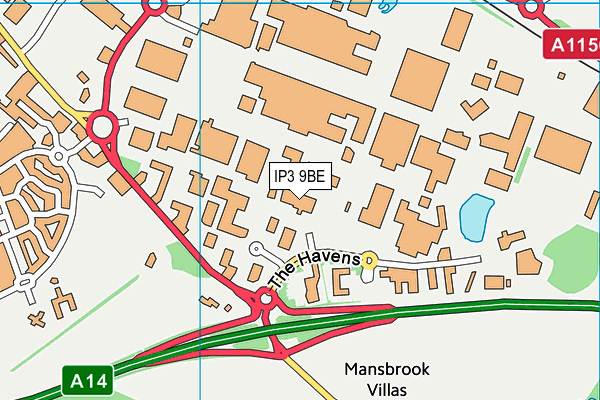 IP3 9BE map - OS VectorMap District (Ordnance Survey)