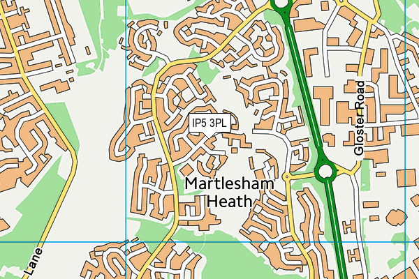 Martlesham Heath Green map (IP5 3PL) - OS VectorMap District (Ordnance Survey)