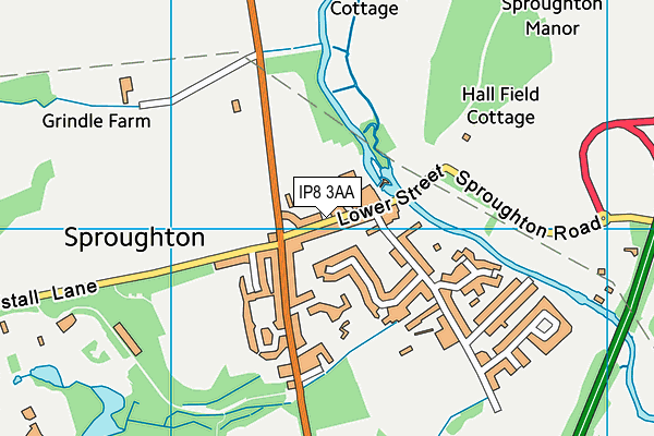 IP8 3AA map - OS VectorMap District (Ordnance Survey)