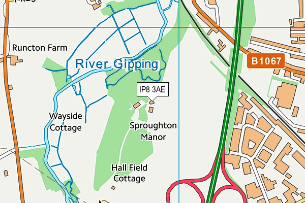 IP8 3AE map - OS VectorMap District (Ordnance Survey)