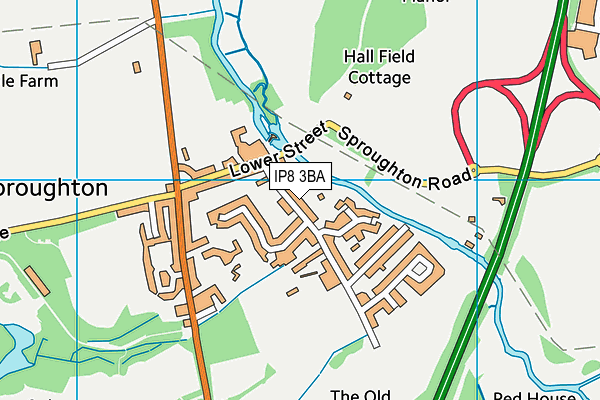 IP8 3BA map - OS VectorMap District (Ordnance Survey)