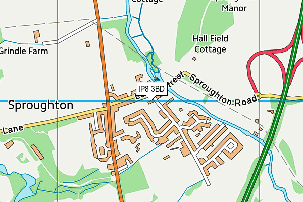 IP8 3BD map - OS VectorMap District (Ordnance Survey)